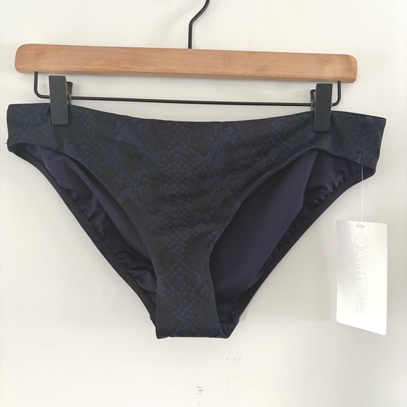 Athleta Snake Medium Bottom Swim Surf Bikini Blue Black Mid Rise Women M NEW - Picture 3 of 10